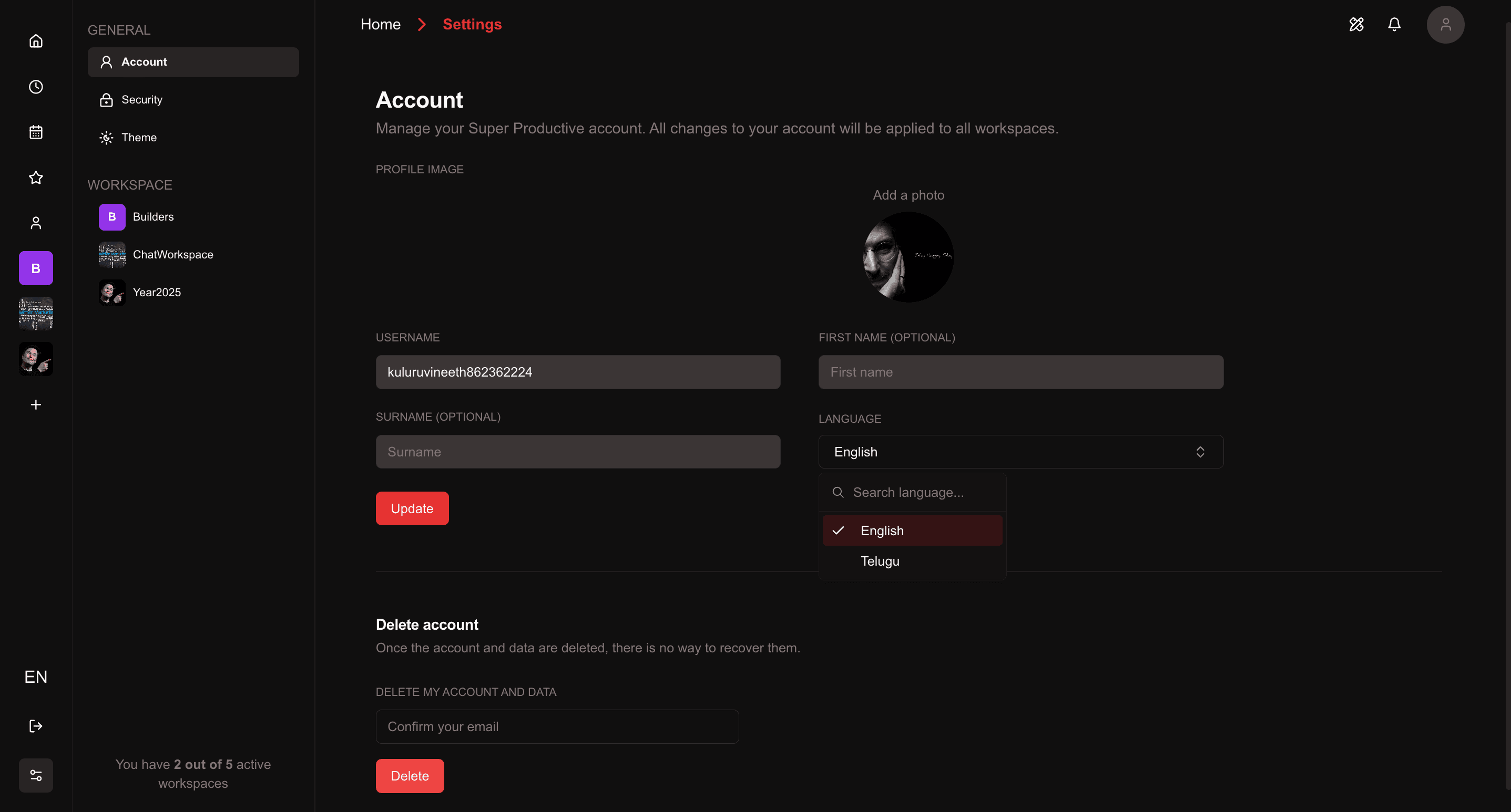 Task Content Add Image by link page - dark theme