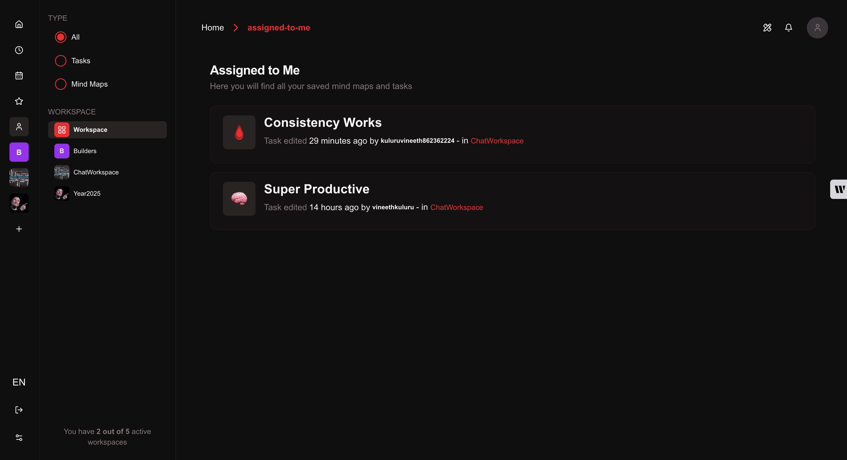 Task Content page - dark theme