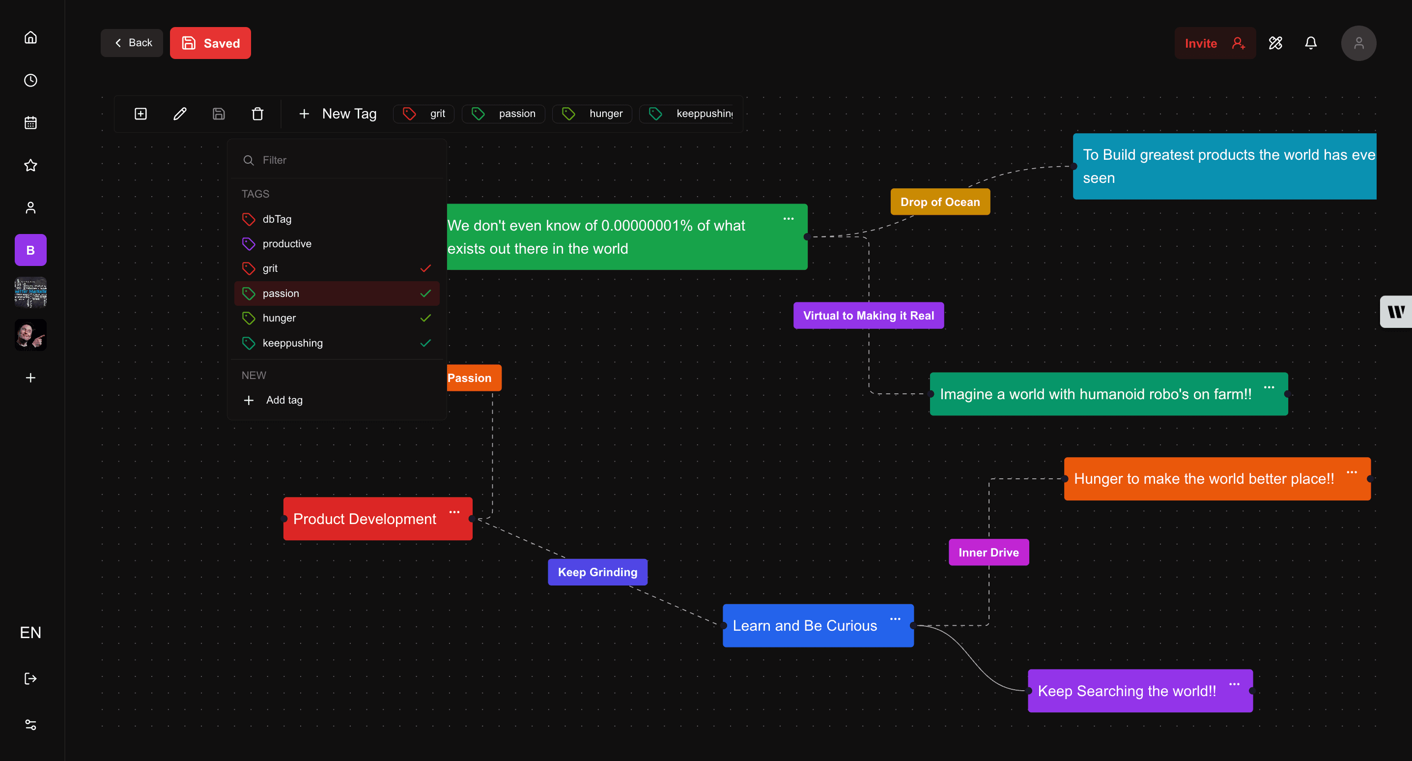 MindMap Edit Tags page - light theme